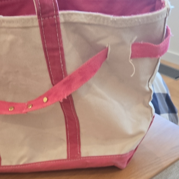 L.L. Bean Pink and Cream Tote Bag, Customized, Distressed, XL, GUC, Zipper - Picture 3 of 8